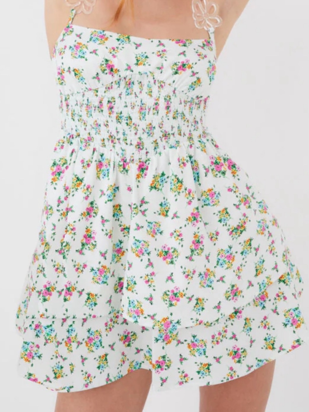 For Love And Lemons White  dress with Multicolor Floral Trim - Picture 4 of 13